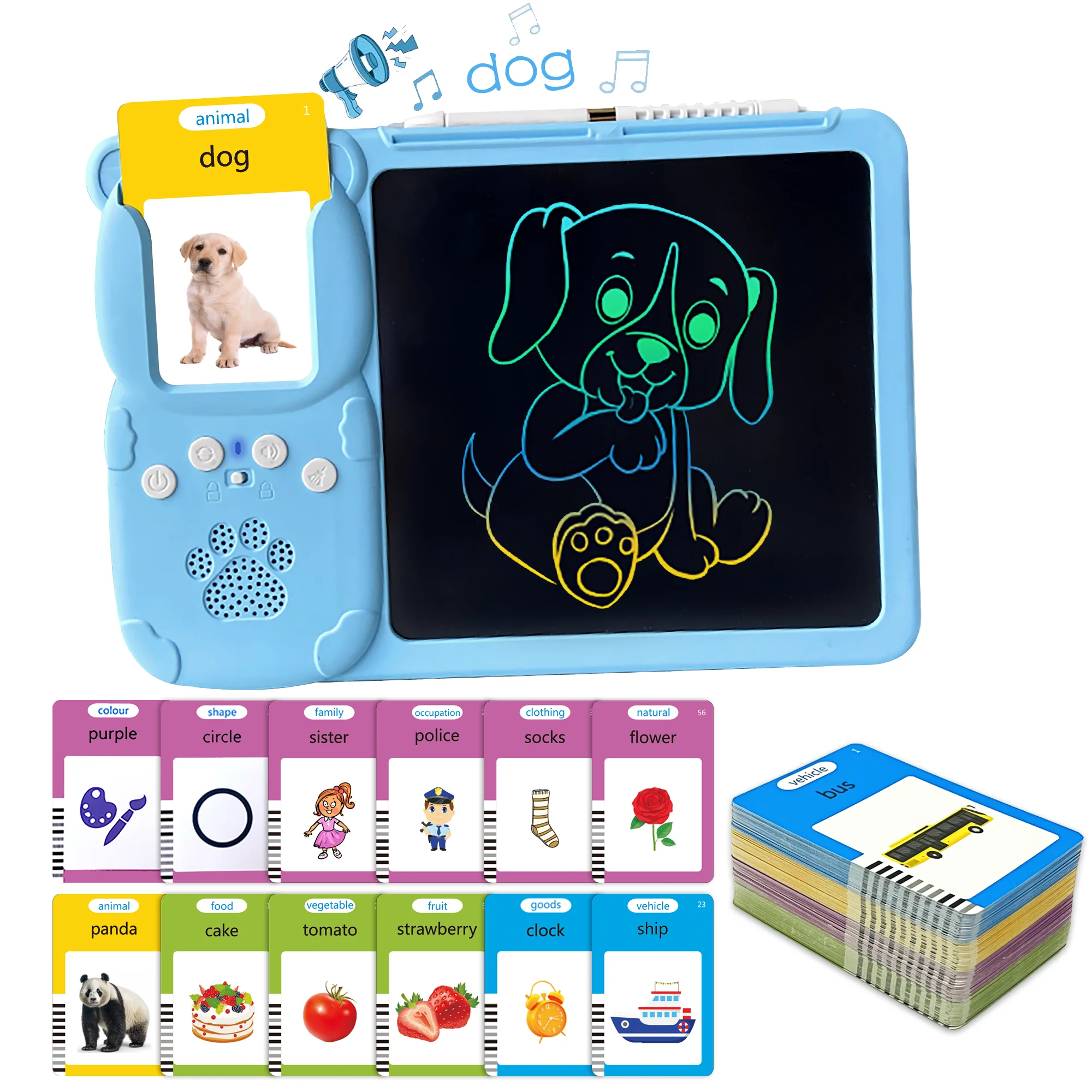 Adofi Talking Flash Cards with Drawing Tablet