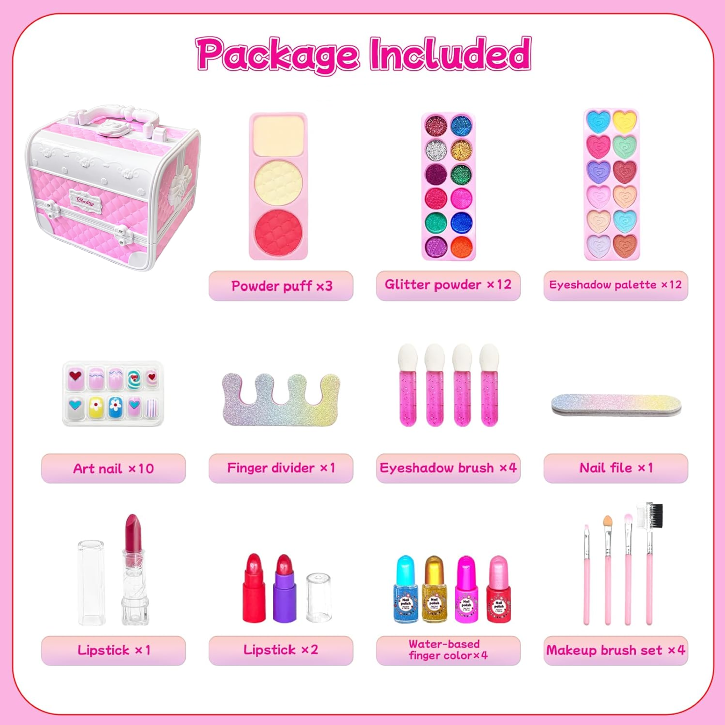 Richgv Kids Makeup Kit for Girls, 55Pcs Washable Makeup Set Toys for 3-6 Year Girls with Real Cosmetic Nail Art Kits, Gift for Christmas Birthday
