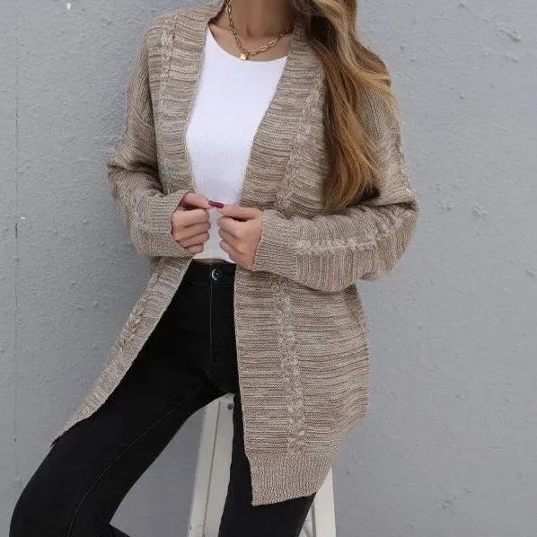 Autumn and winter new medium and long solid color twisted cardigan knitted sweater coat women