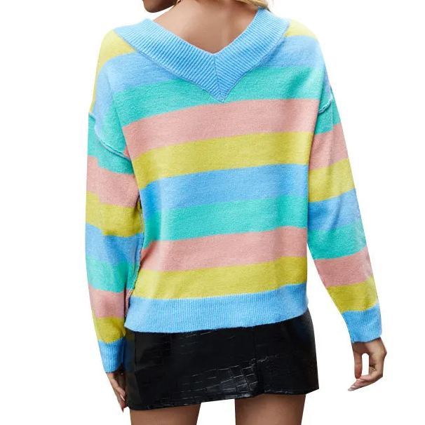 Contrast Color V-neck Pullover Sweater