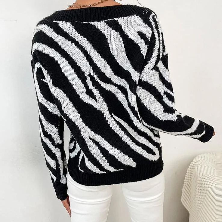 Pullover V-neck Sweater Zebra