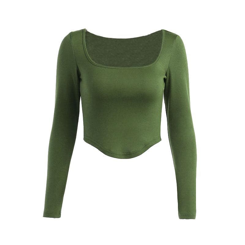 Solid color square neck long sleeves