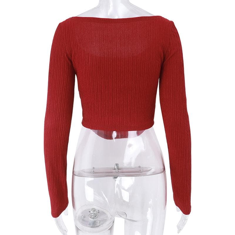 Long-sleeved textured square-neck top