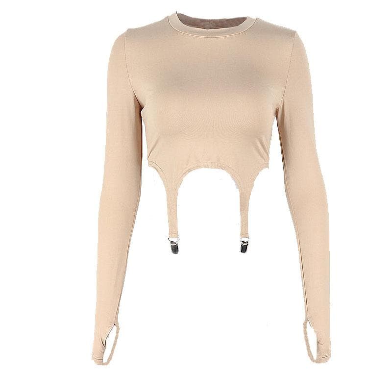 Button gloves round neck long sleeves