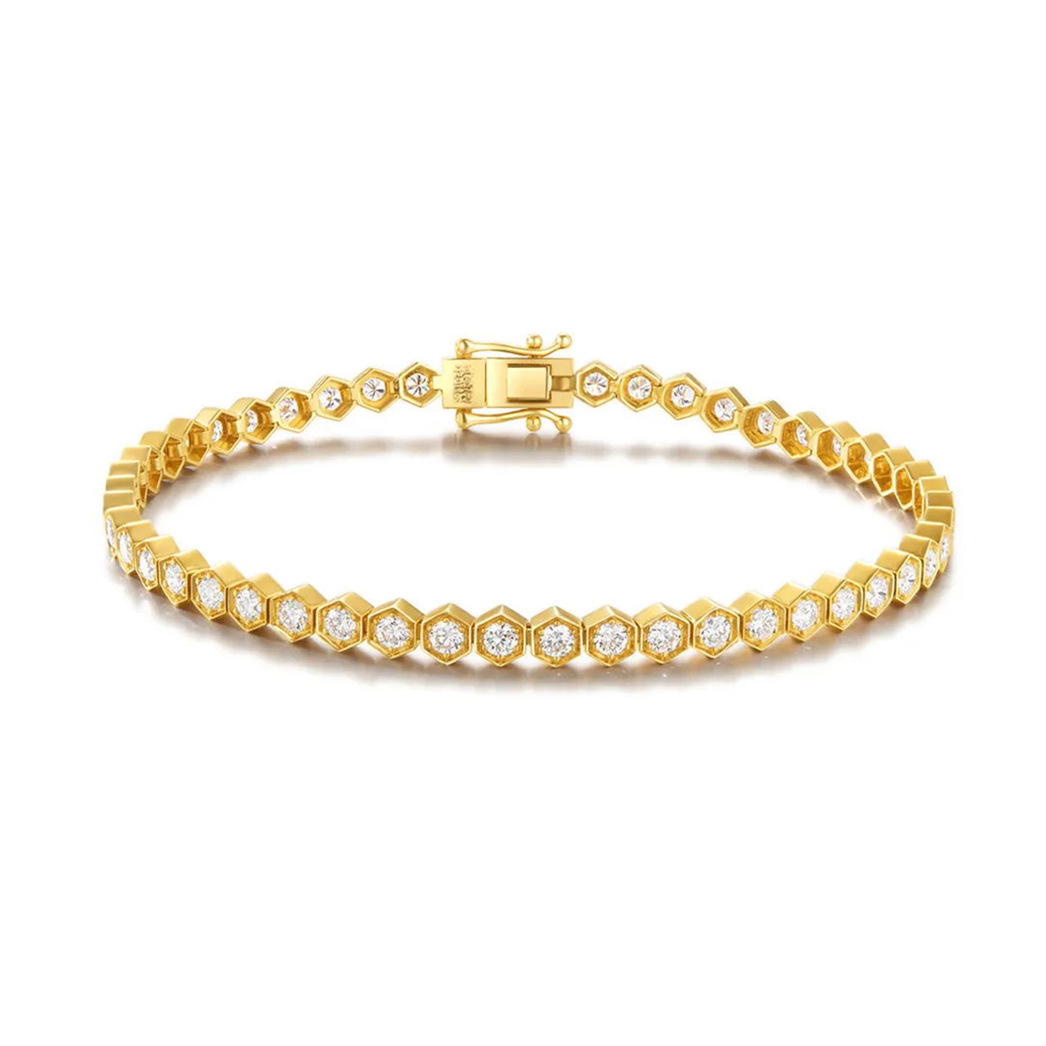 2 Carat Total Weight Hexagon Shape Bezel Set Lab Grown Diamond Tennis Bracelet in 18k Gold
