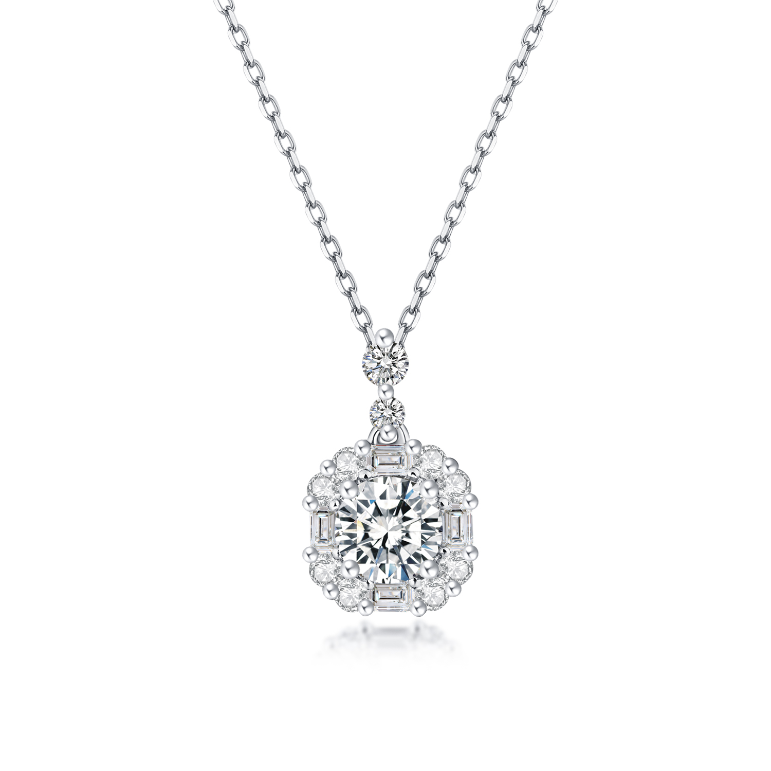 1 Carat Total Weight Cluster Halo Round Cut Geometric Pendant Necklace