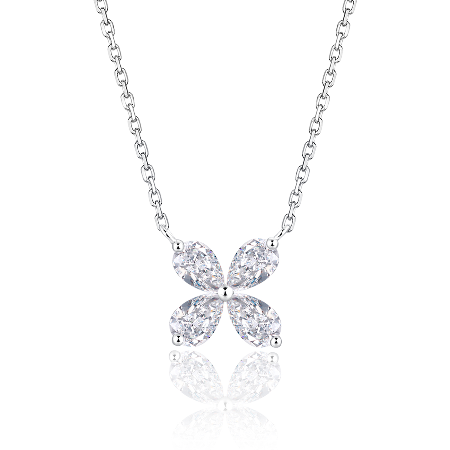 0.6 Carat Total Weight Pear Cut Lab Grown Diamond Four Petal  Butterfly Pendant Necklace