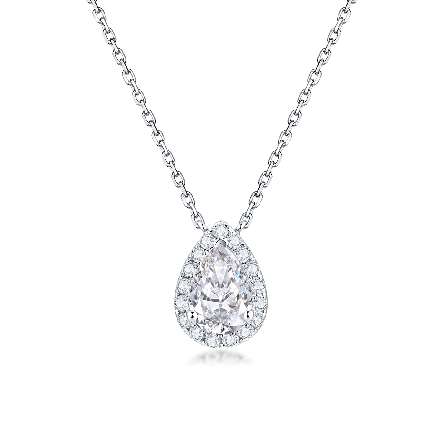 0.8 Carat Total Weight Halo Pear Cut Lab Grown Diamond Pendant Necklace 