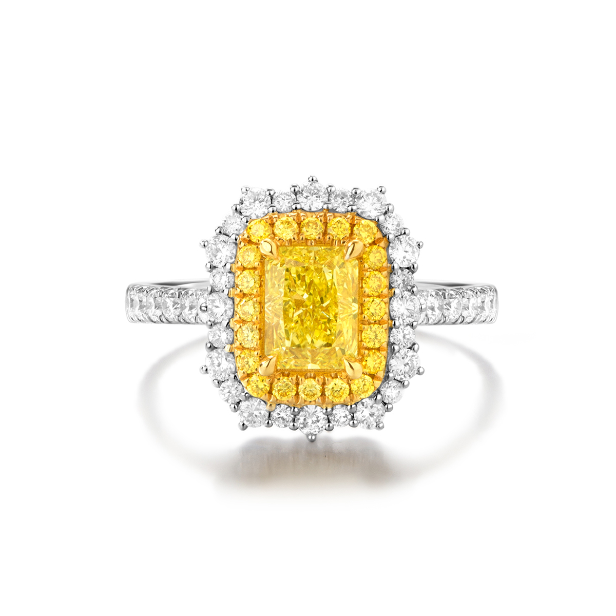 0.8 Carat Center Stone Yellow Radiant Cut Lab Grown Diamond Halo Engagement Ring (1.4 Ct. Tw)