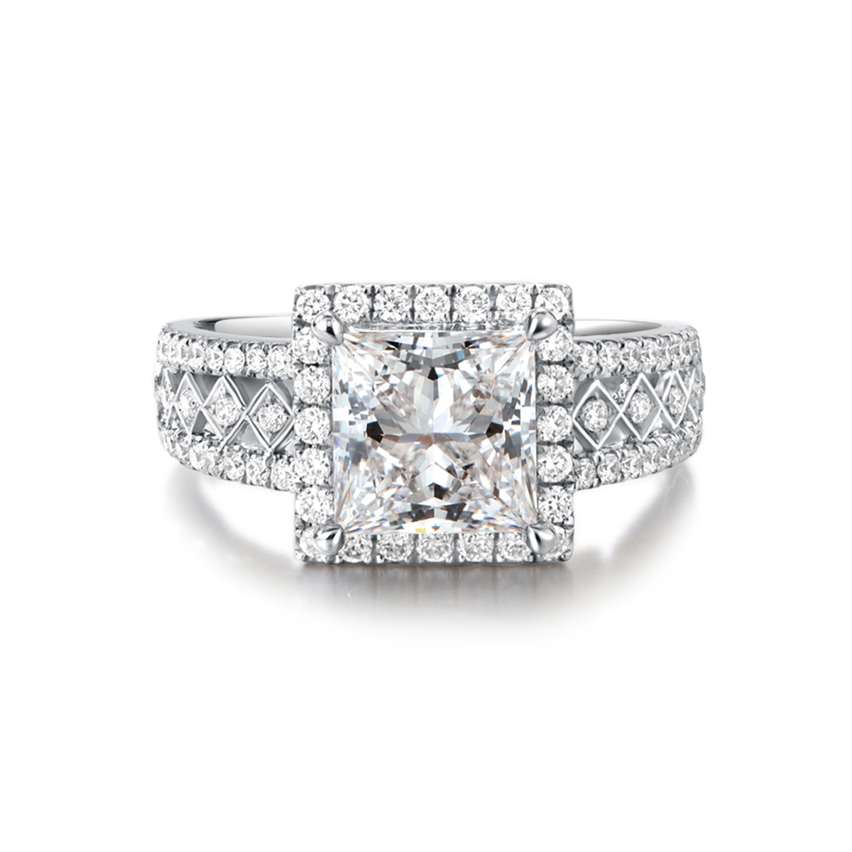 1.8 Carat Center Stone Halo Princess Cut Lab Grown Diamond Filigree Pave Engagement Diamond (2.2 Ct Tw)-Light Mark