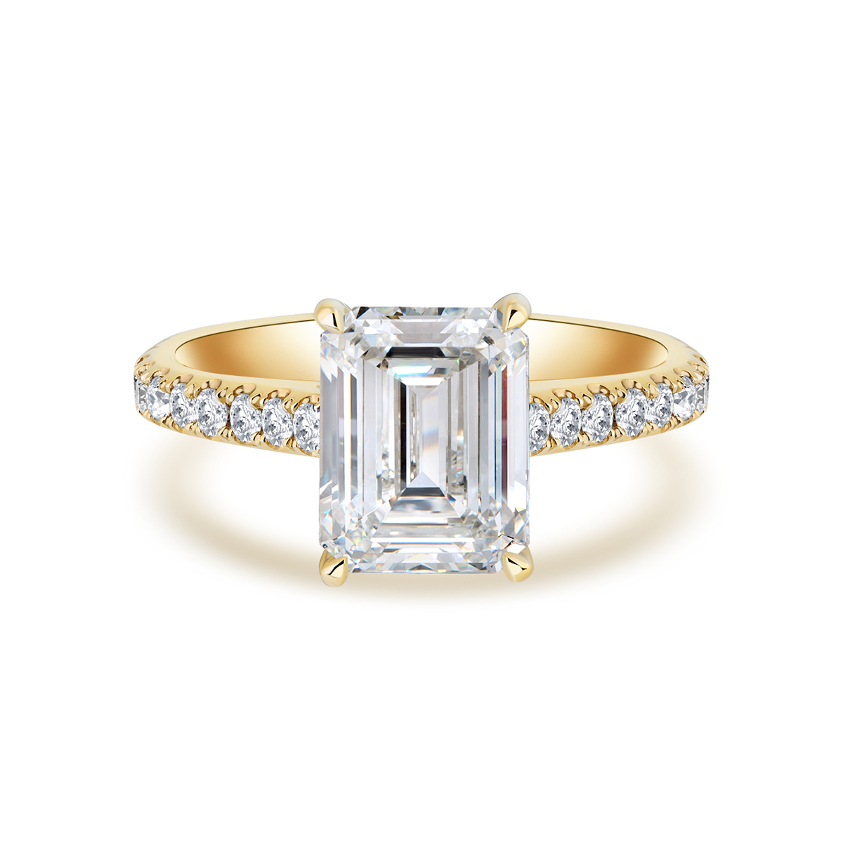 3 Carat Center Stone Emerald Cut Lab Grown Diamond Hidden Halo Engagement Ring (3.4 Ct Tw)-Light Mark