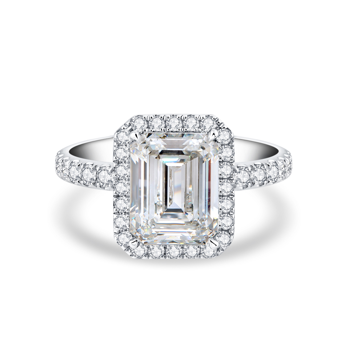 3 Carat Center Stone Halo Emerald Cut Lab Grown Diamond Engagement Ring (3.6 Ct Tw)-Light Mark