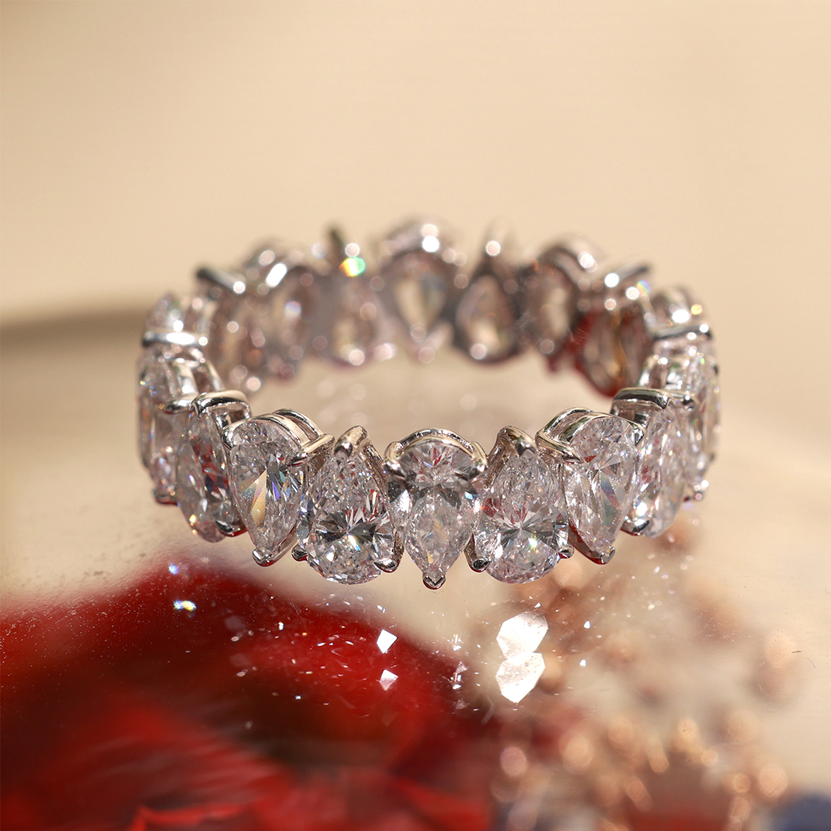 Upside Down Pear Cut Lab Grown Diamond Full Eternity Band  ( 5.3 Ct Tw)