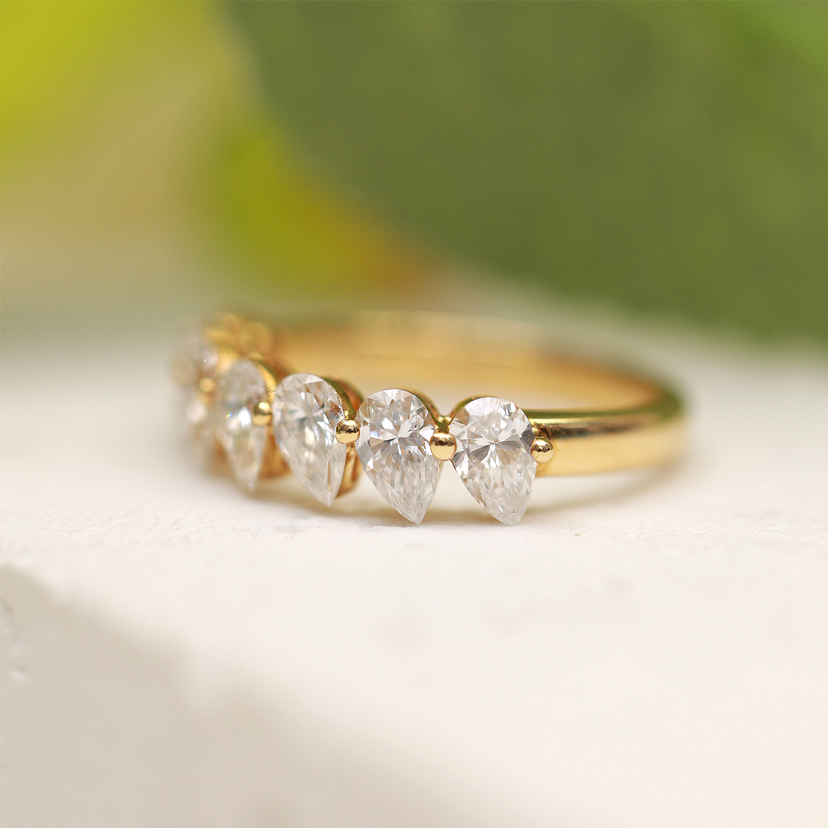 7 Stone Pear Cut Lab Grown Diamond Half Eternity Band in 18k Gold (1.4 Ct Tw)