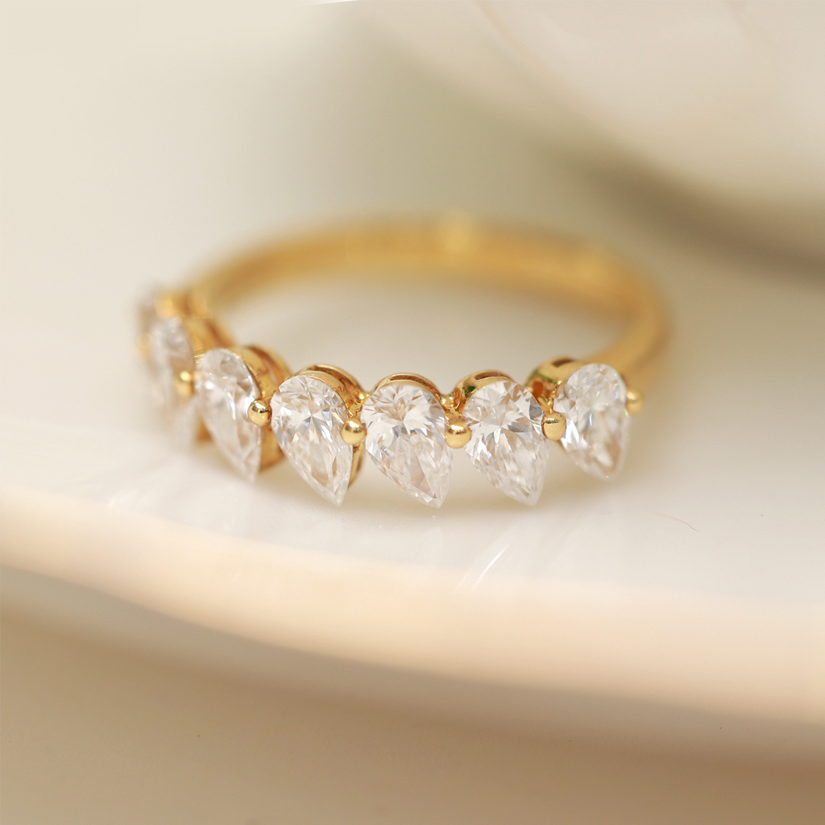 7 Stone Pear Cut Lab Grown Diamond Half Eternity Band in 18k Gold (1.4 Ct Tw)