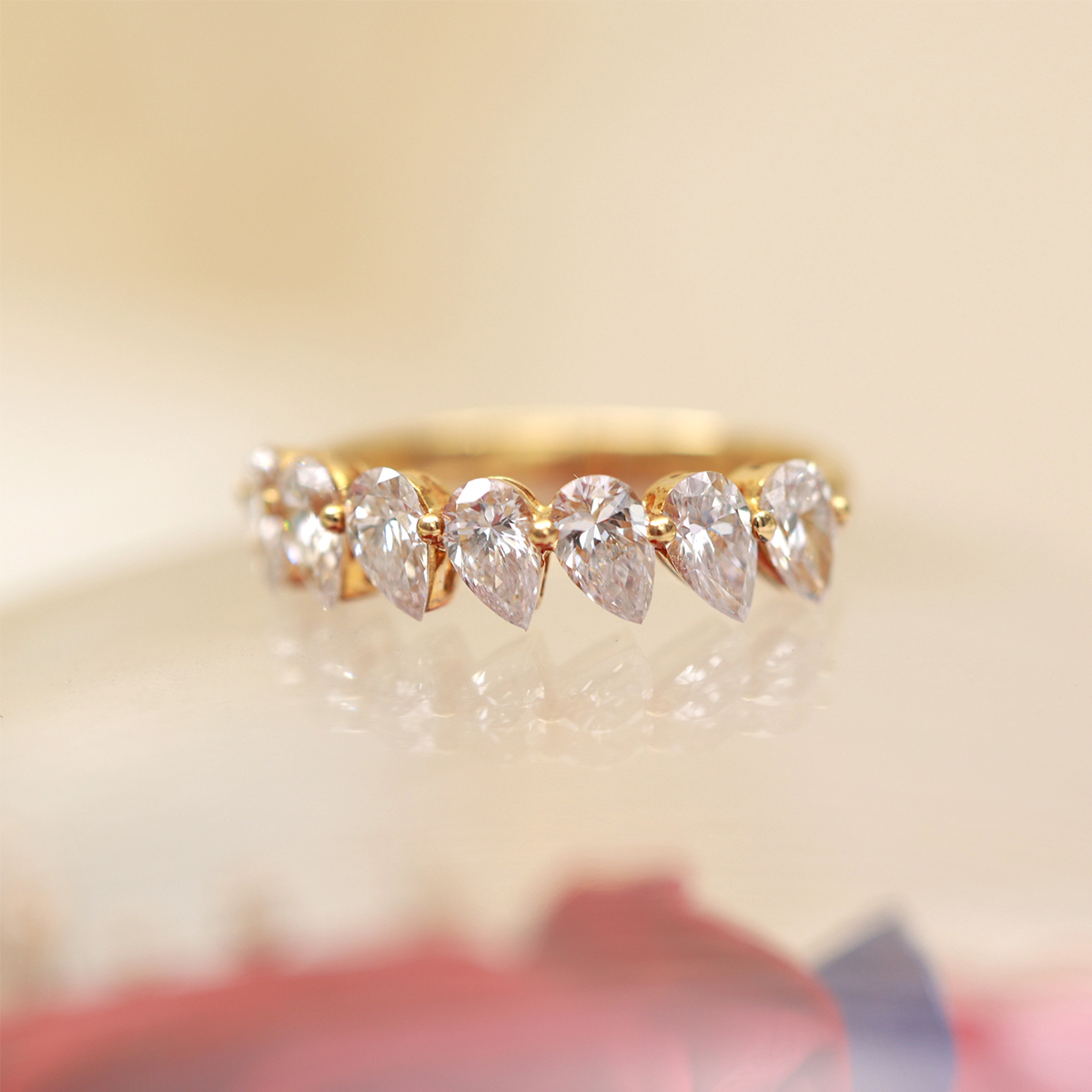 7 Stone Pear Cut Lab Grown Diamond Half Eternity Band in 18k Gold (1.4 Ct Tw)
