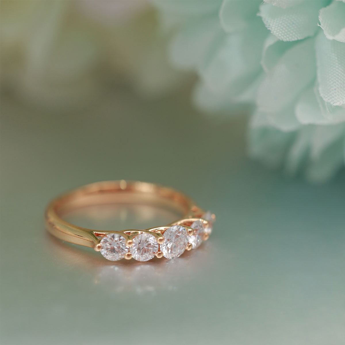 Round Cut Lab Grown Diamond Five-Stone Anniversary Band in 18k Gold ( 1 Ct Tw)