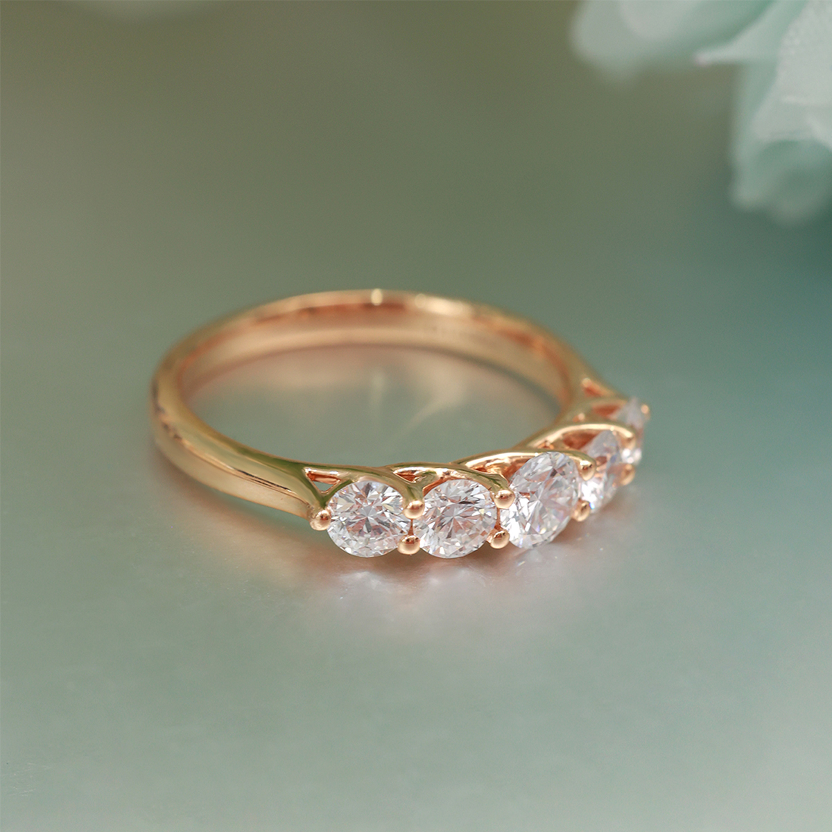Round Cut Lab Grown Diamond Five-Stone Anniversary Band in 18k Gold ( 1 Ct Tw)