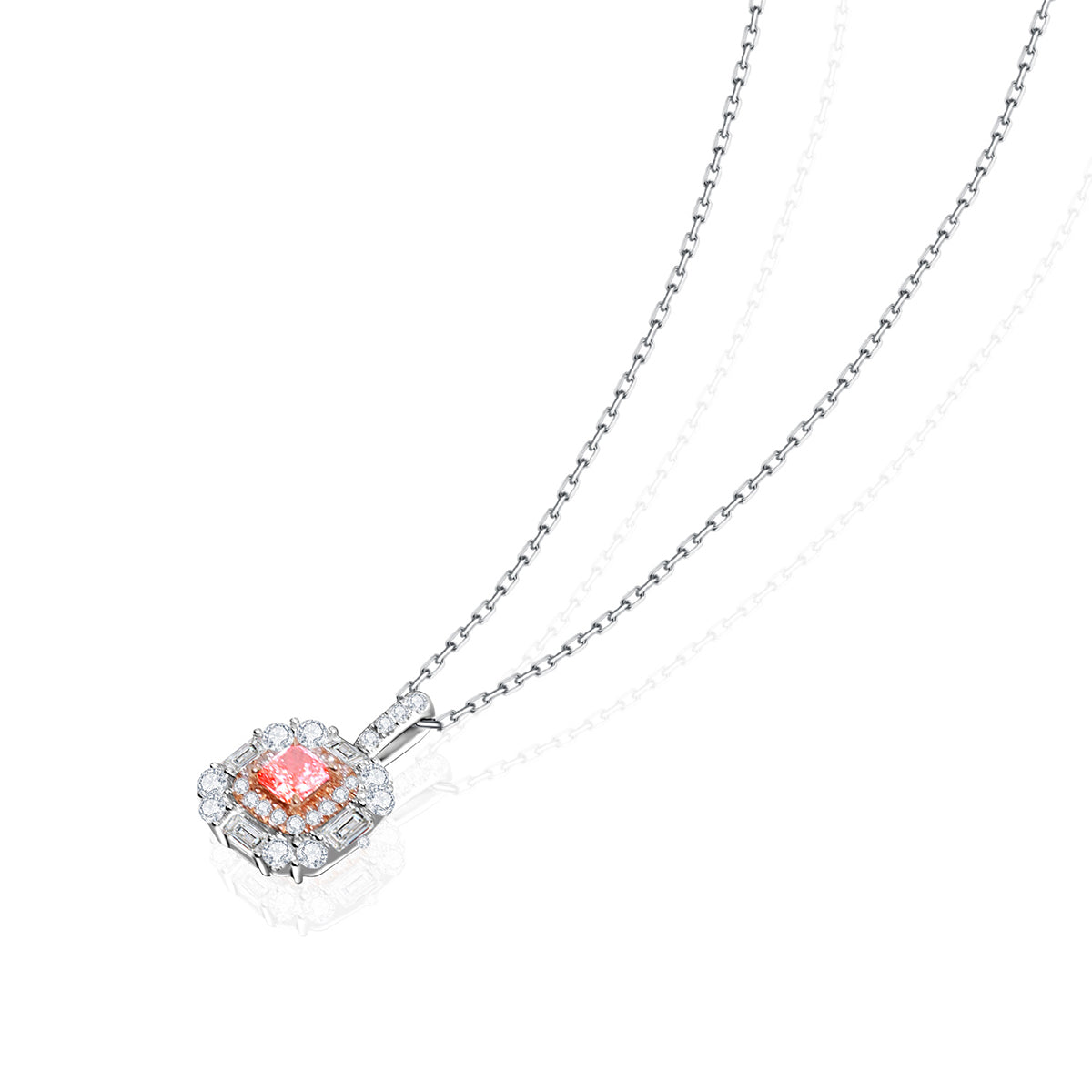 Cluster Halo Cushion Cut Pink and White Lab Grown Diamond Pendant Necklace( 0.7 Ct Tw)