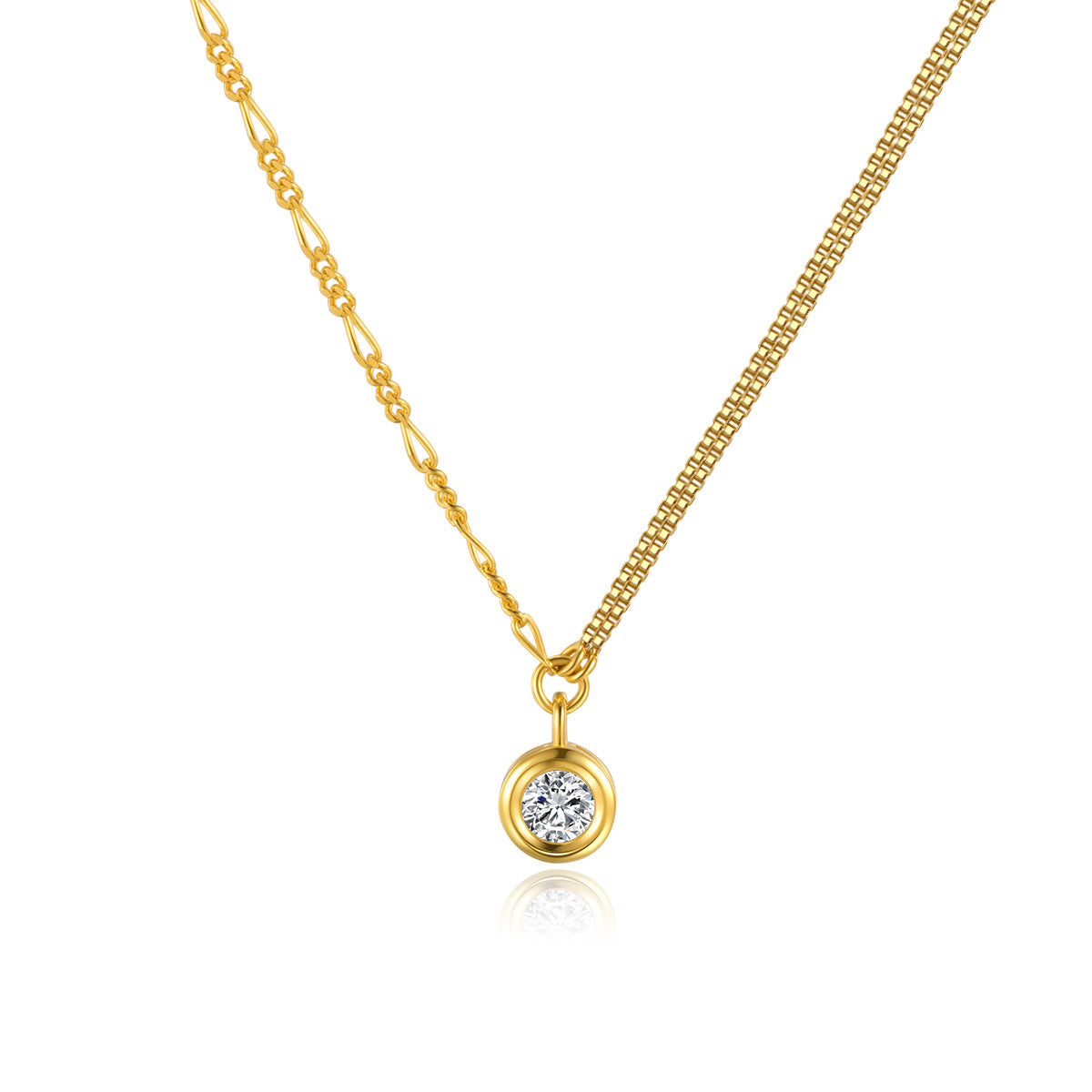 Bezel Set Lab Grown Diamond Mix Chain Necklace in 18k Gold ( 0.18 Ct Tw)