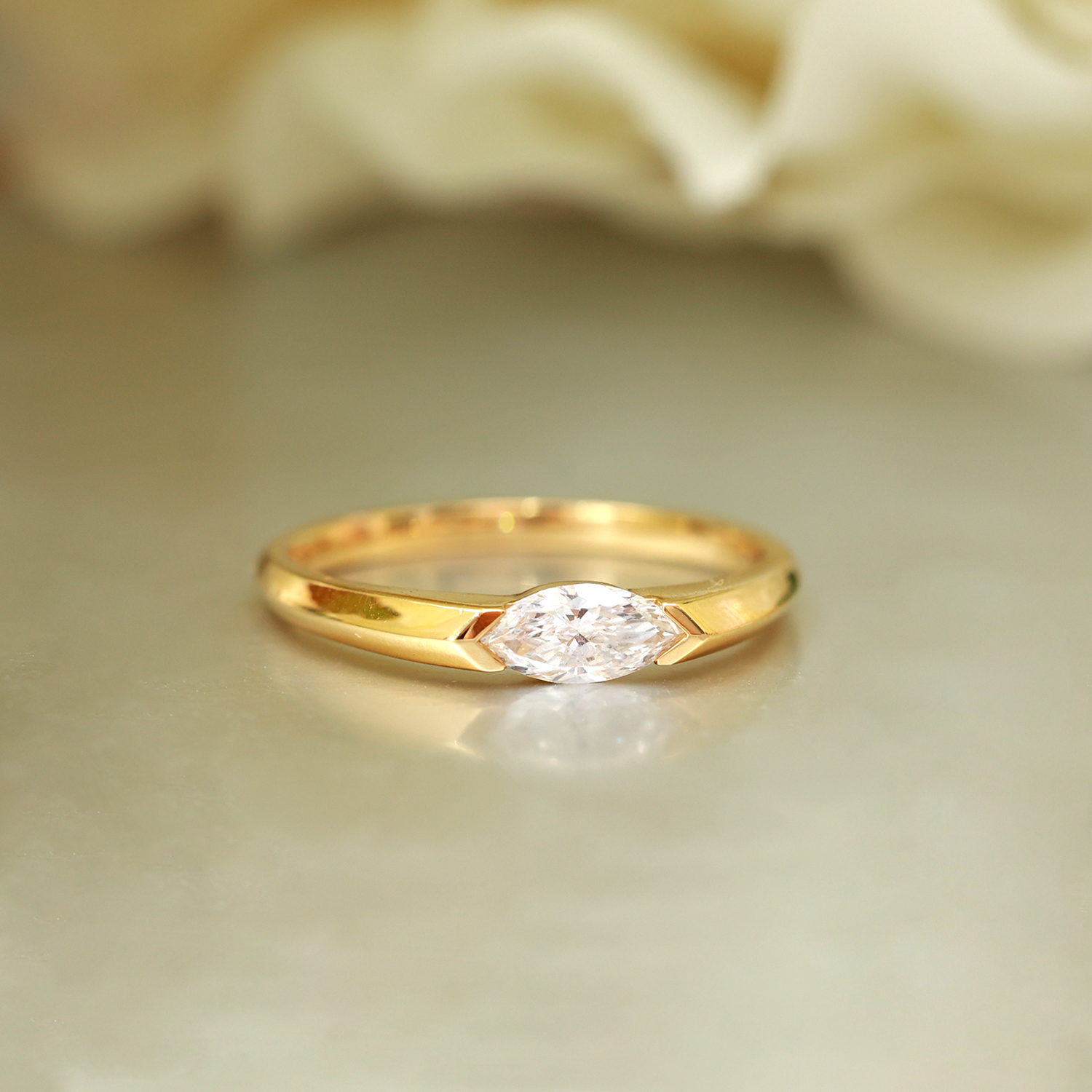 Exceptional Flush Set Marquise Cut Lab Grown Diamond Solitaire Ring in 18k Gold (0.3 Ct Tw)
