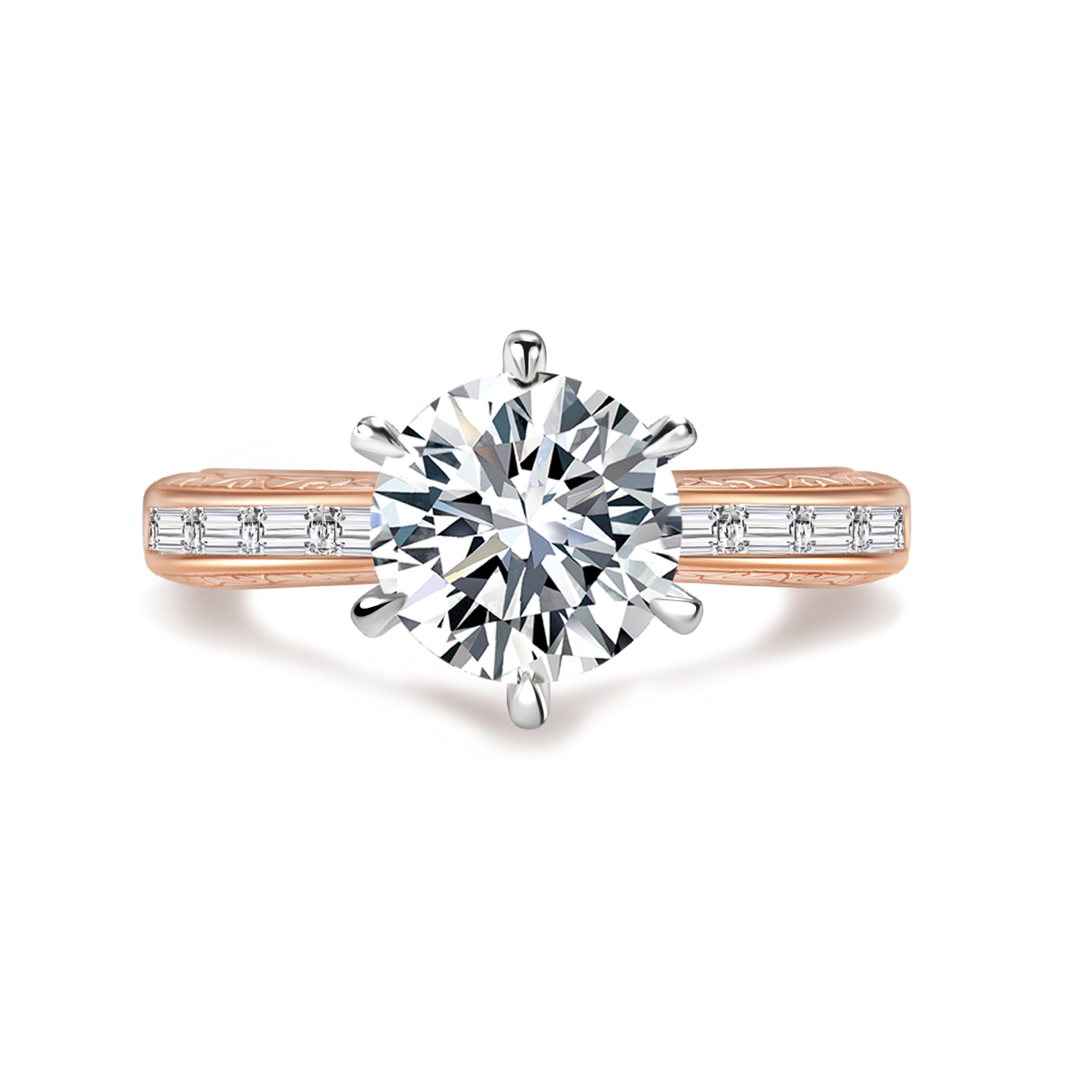 Briiliant Round Cut Lab Grown Diamond Channel Set Band Engagement Ring in Two-Tone Mixed 18k Gold