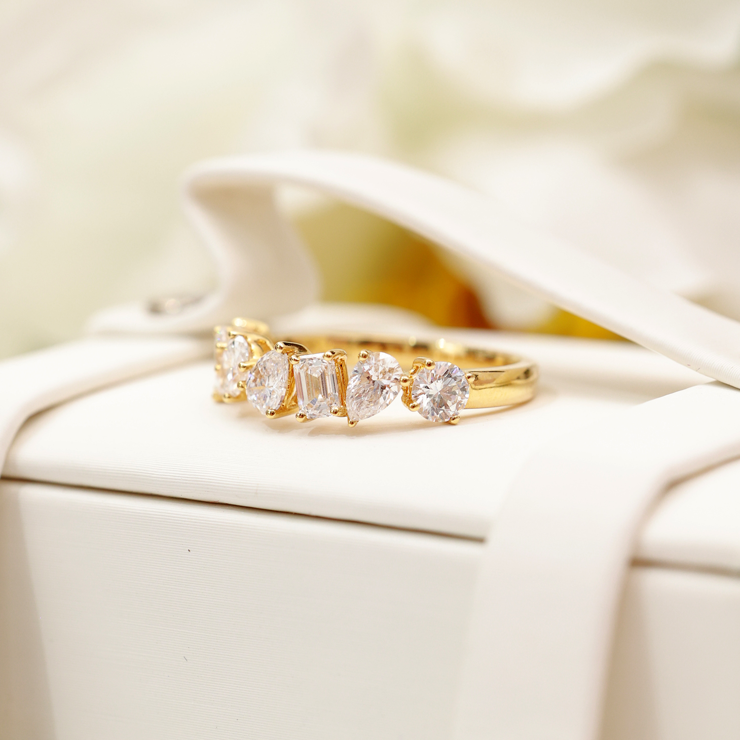 7 Stone Multi Shape Lab Grown Diamond Ring in 18k Gold (1.3 Ct Tw)