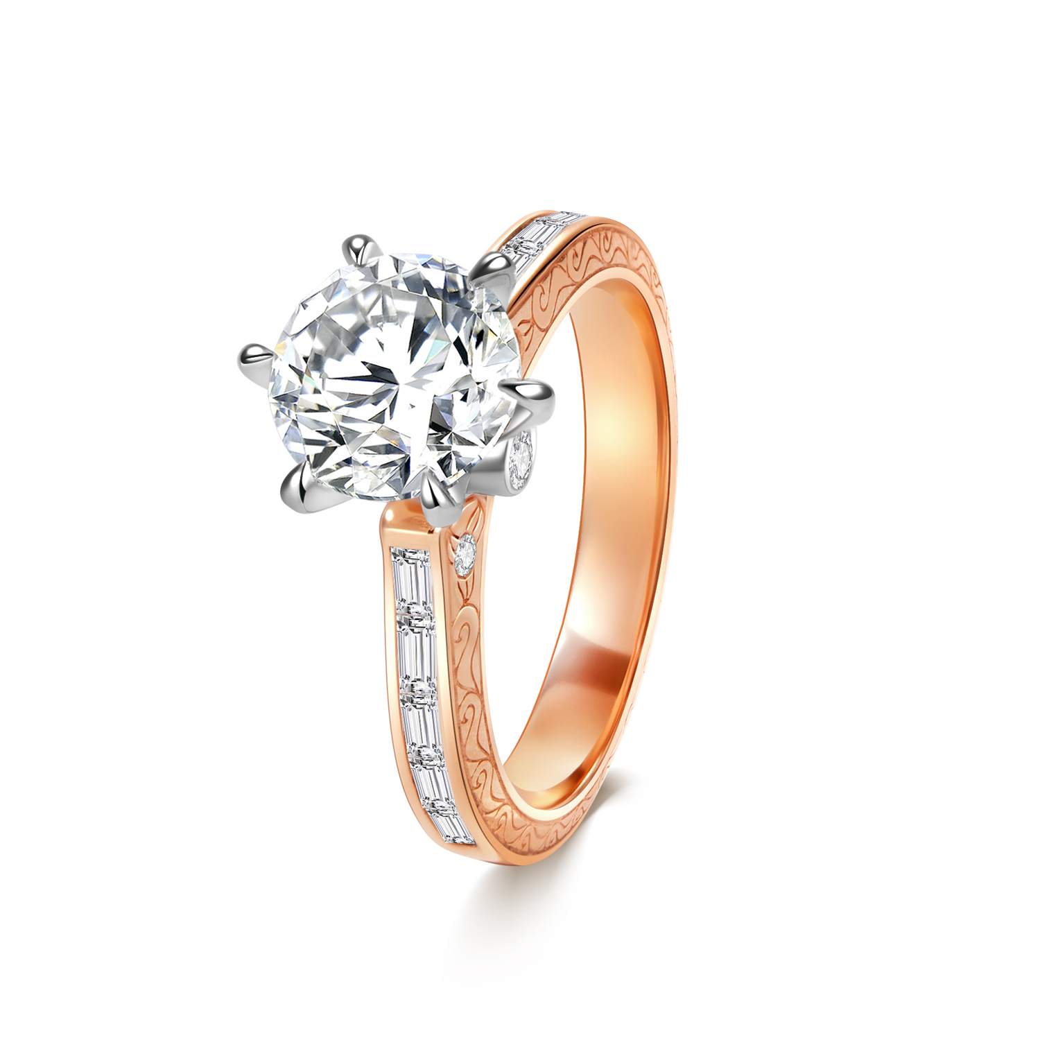 Briiliant Round Cut Lab Grown Diamond Channel Set Band Engagement Ring in Two-Tone Mixed 18k Gold
