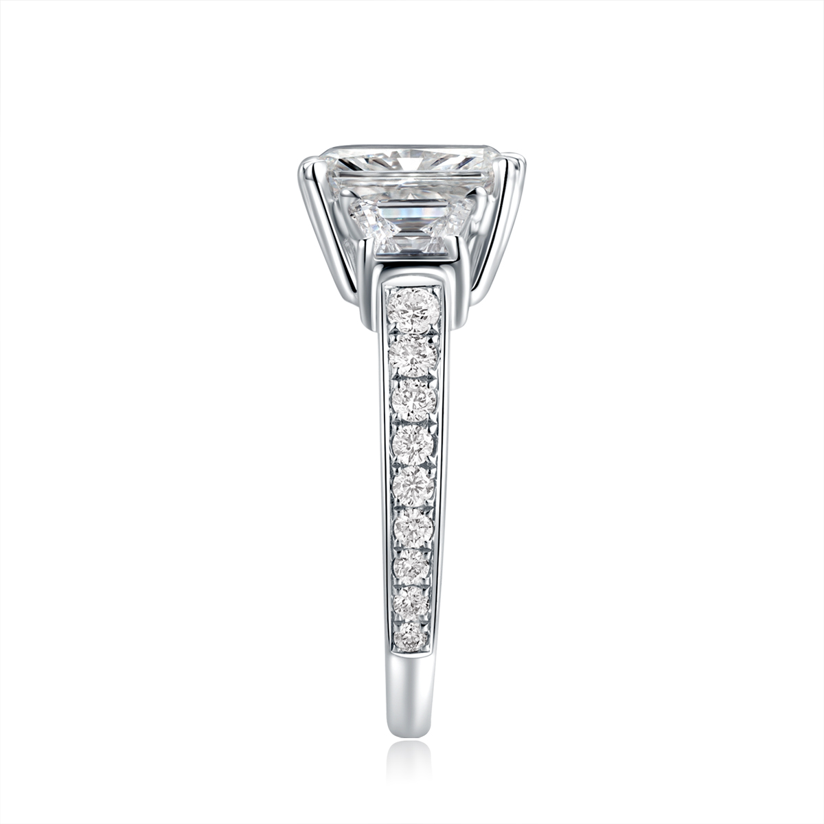 2 Carat Center Stone Radiant Cut Lab Grown Diamond Three Stone Channel  Band Engagemnet Ring (2.8 Ct Tw)-Light Mark