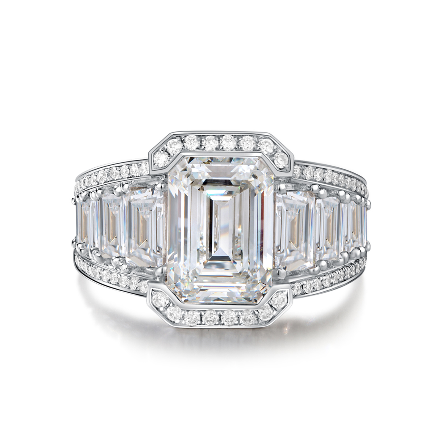 3 Carat Center Stone Emerald Cut Lab Grown Diamond Designer Split Shank Engagement Ring (4.7 Ct Tw)