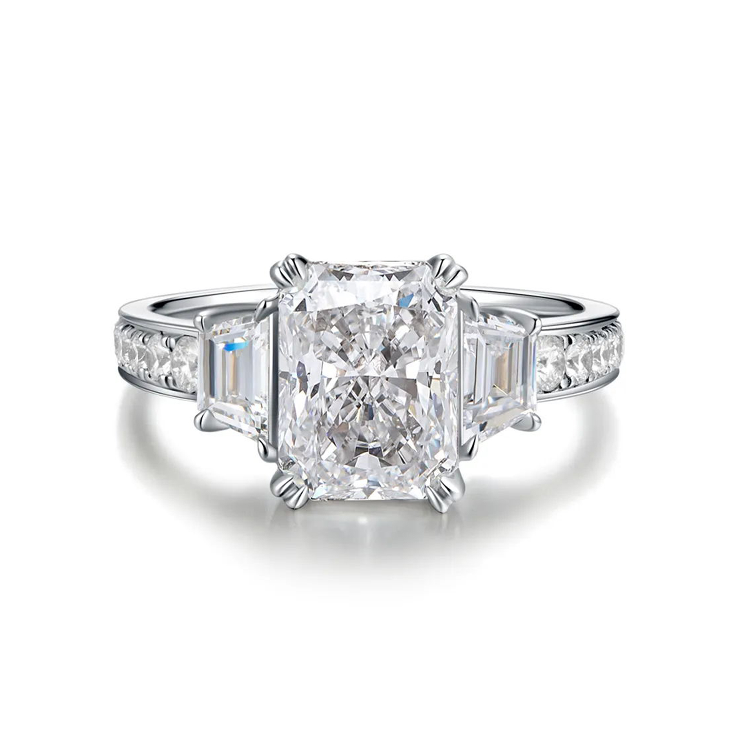 2 Carat Center Stone Radiant Cut Lab Grown Diamond Three Stone Channel  Band Engagemnet Ring (2.8 Ct Tw)