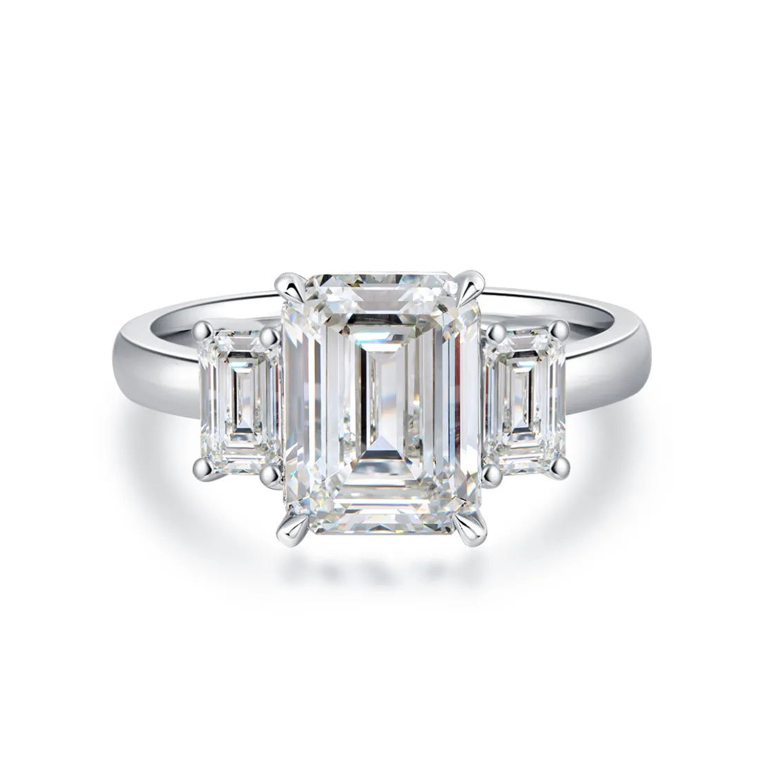  3 Carat Center Stone Emerald Cut Lab Grown Diamond Three Stone Design Engagement Ring (3.5 Ct Tw)