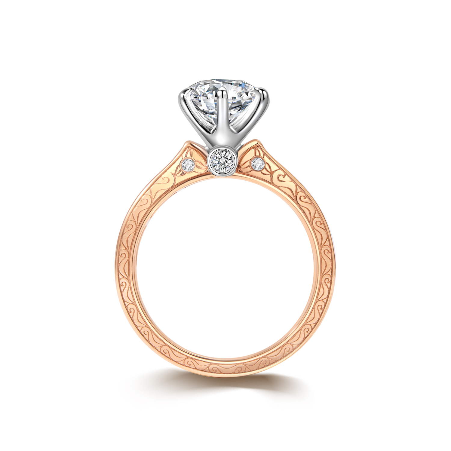 Briiliant Round Cut Lab Grown Diamond Channel Set Band Engagement Ring in Two-Tone Mixed 18k Gold