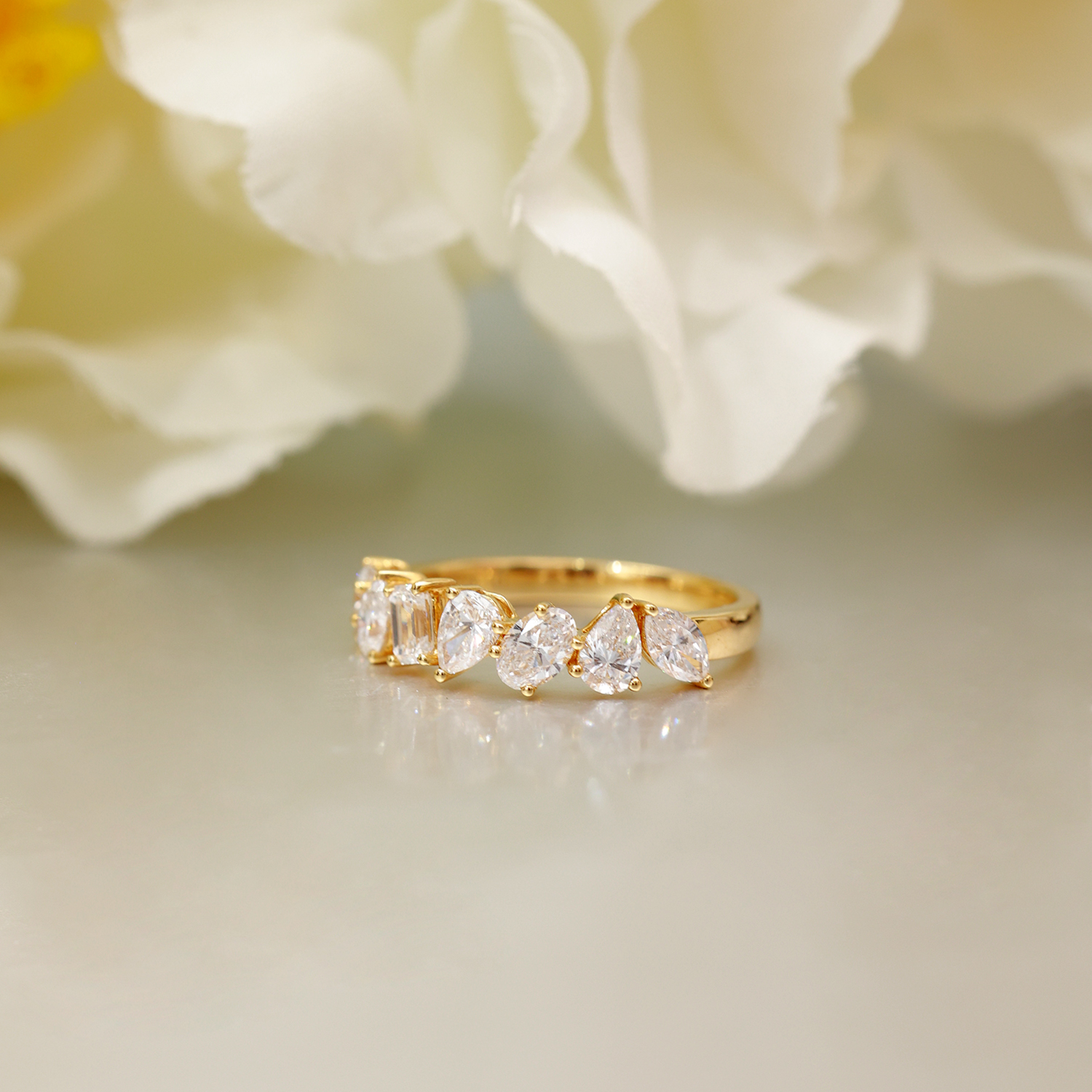 7 Stone Multi Shape Lab Grown Diamond Ring in 18k Gold (1.3 Ct Tw)