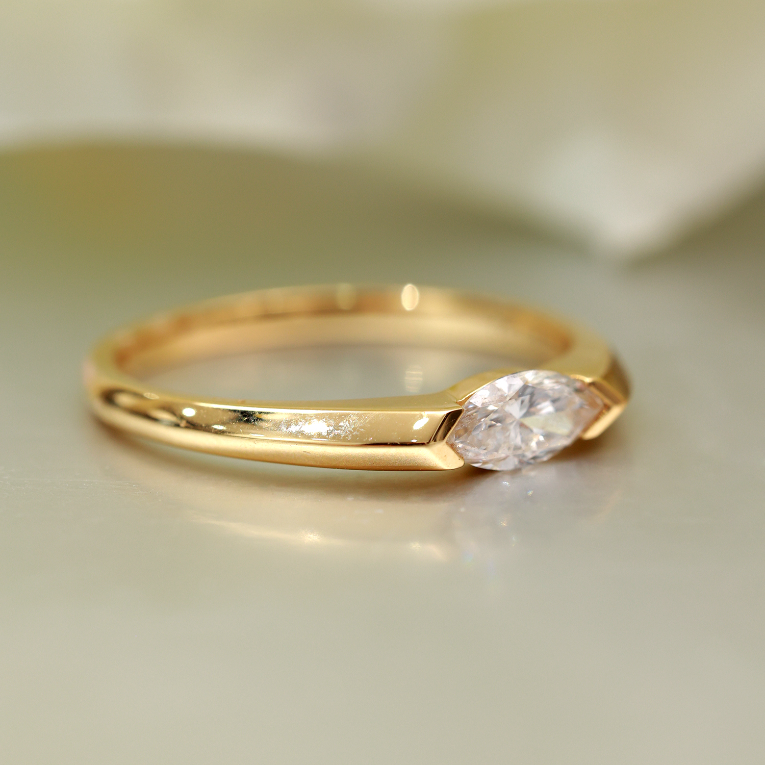 Exceptional Flush Set Marquise Cut Lab Grown Diamond Solitaire Ring in 18k Gold (0.3 Ct Tw)