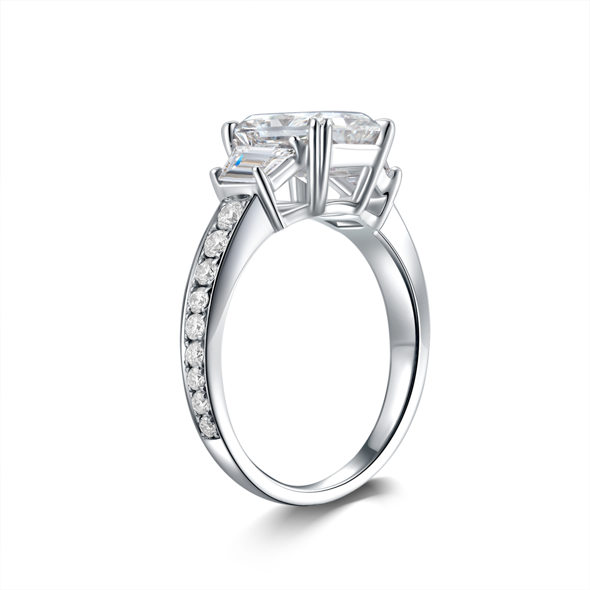 2 Carat Center Stone Radiant Cut Lab Grown Diamond Three Stone Channel  Band Engagemnet Ring (2.8 Ct Tw)-Light Mark