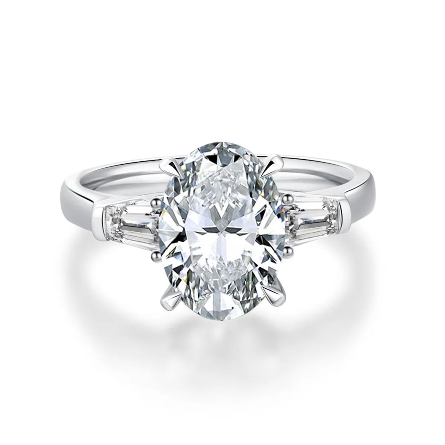 2 Carat Center Stone Oval Cut Lab Grown Diamond Modern Three Stone Engagement Ring (2.4 Ct Tw) 