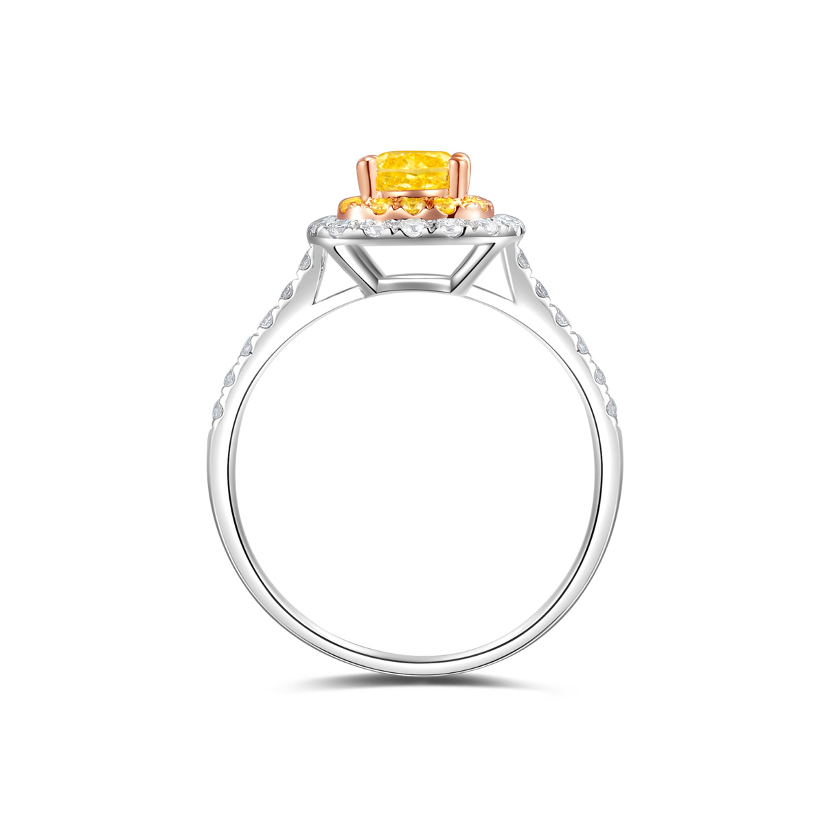 Halo Yellow Cushion Cut Lab Grown Diamond Engagement Ring in 18k Gold ( 1.2 Ct Tw)