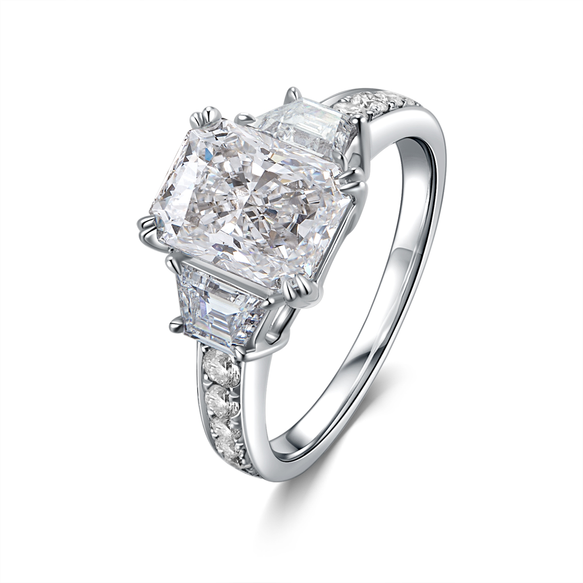 2 Carat Center Stone Radiant Cut Lab Grown Diamond Three Stone Channel  Band Engagemnet Ring (2.8 Ct Tw)-Light Mark