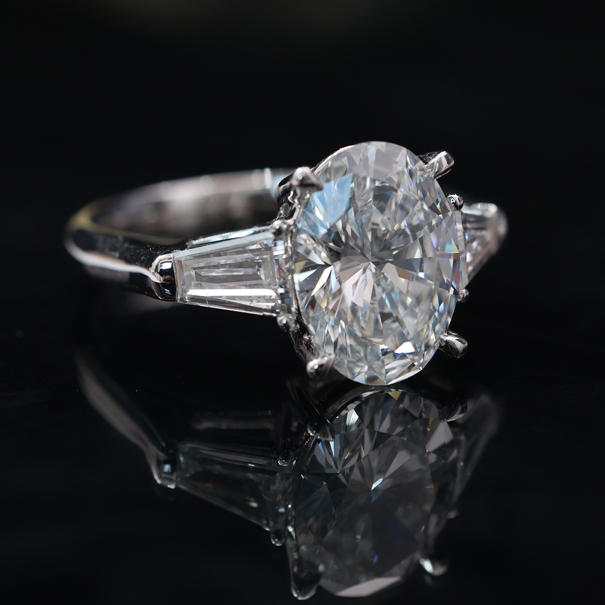 2.8 Ct. Tw. Oval Cut Lab Grown Diamond Modern Three Stone Design  Engagement Ring In 18k White Gold