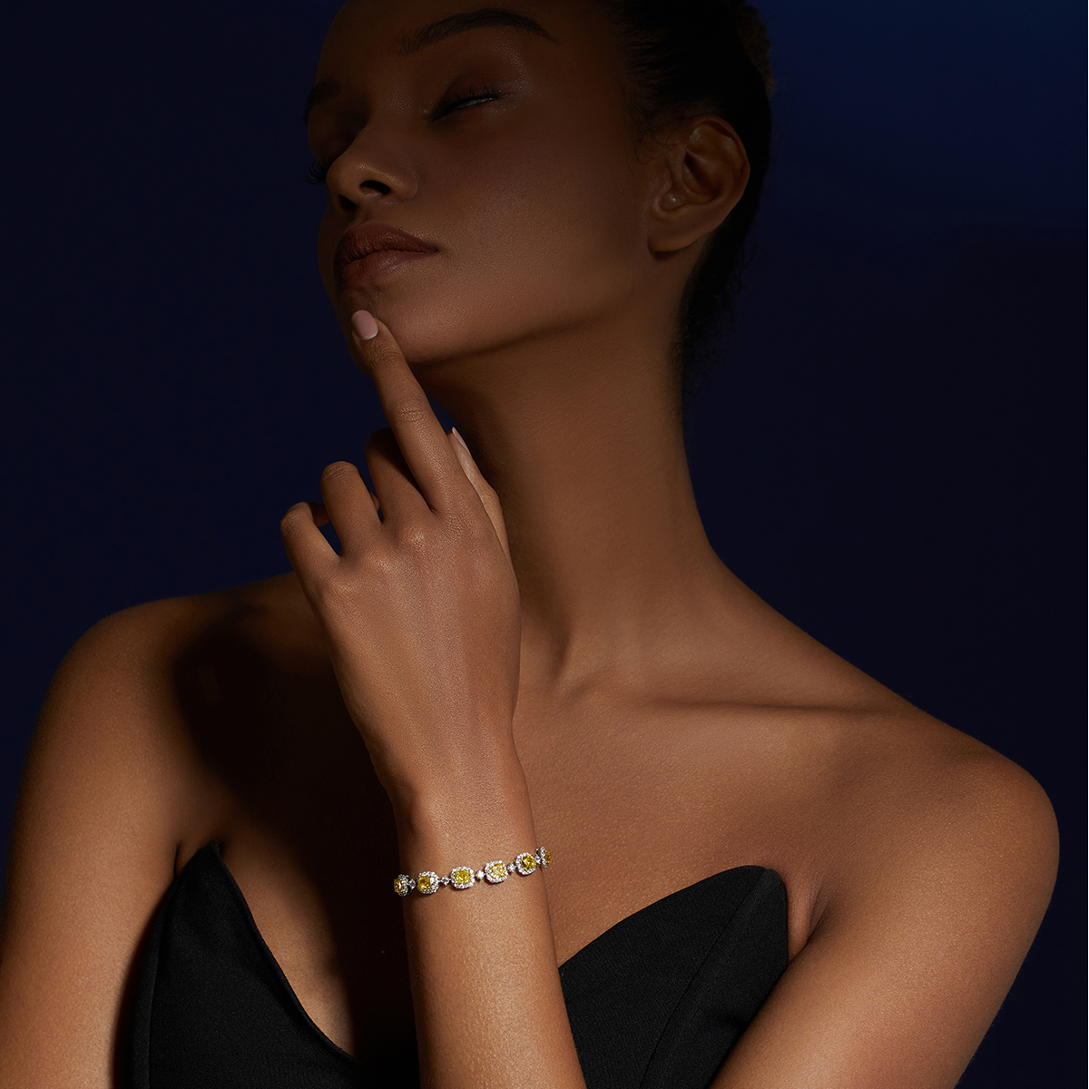 8 Carat Total Weight Cushion Cut Yellow and White Two Tone Lab Grown Diamond Bracelet in 18k White Gold-Light Mark