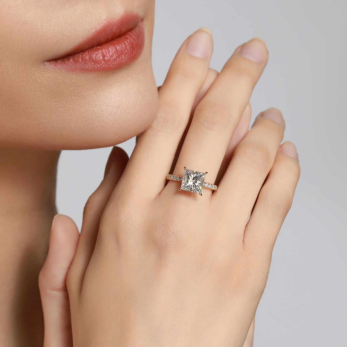 3 Carat Center Stone Princess Cut Lab Grown Engagement Ring (3.4 Ct Tw)-Light Mark