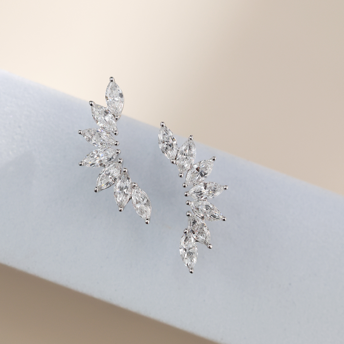 1.3 Carat Marquise Cut Invisible Set Lab Grown Diamond Seven Stone Leaf Garland Stud Earrings-Light Mark