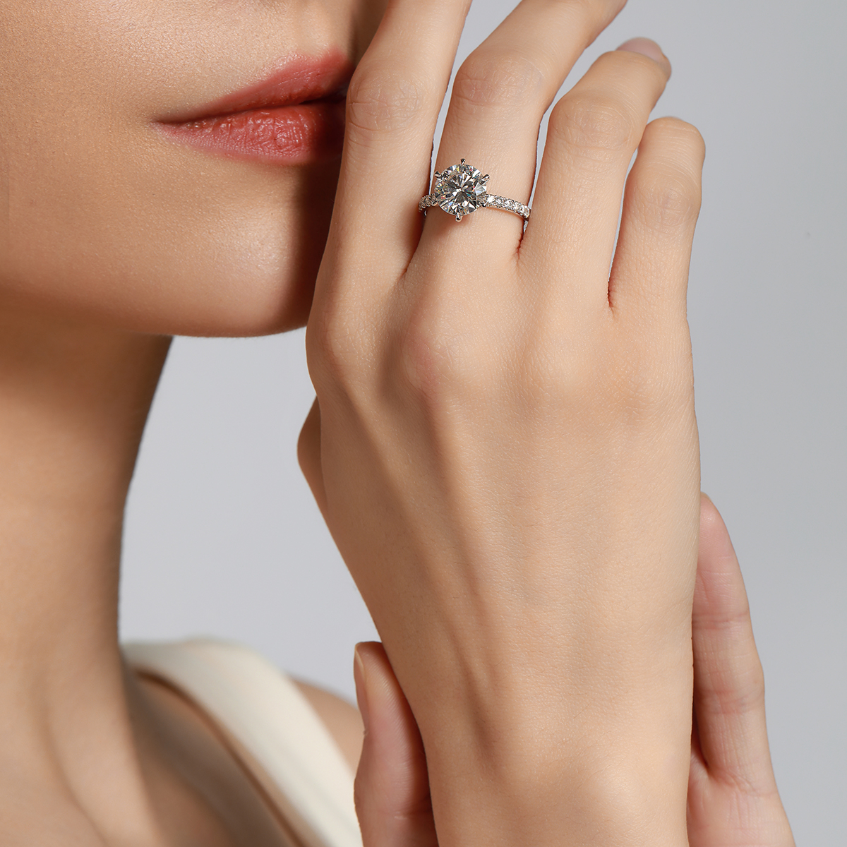 IGI Certificated 3 ct. Round Cut Lab Grown Diamond Engagement Ring In 18k White Gold (3.5 Ct. Tw)