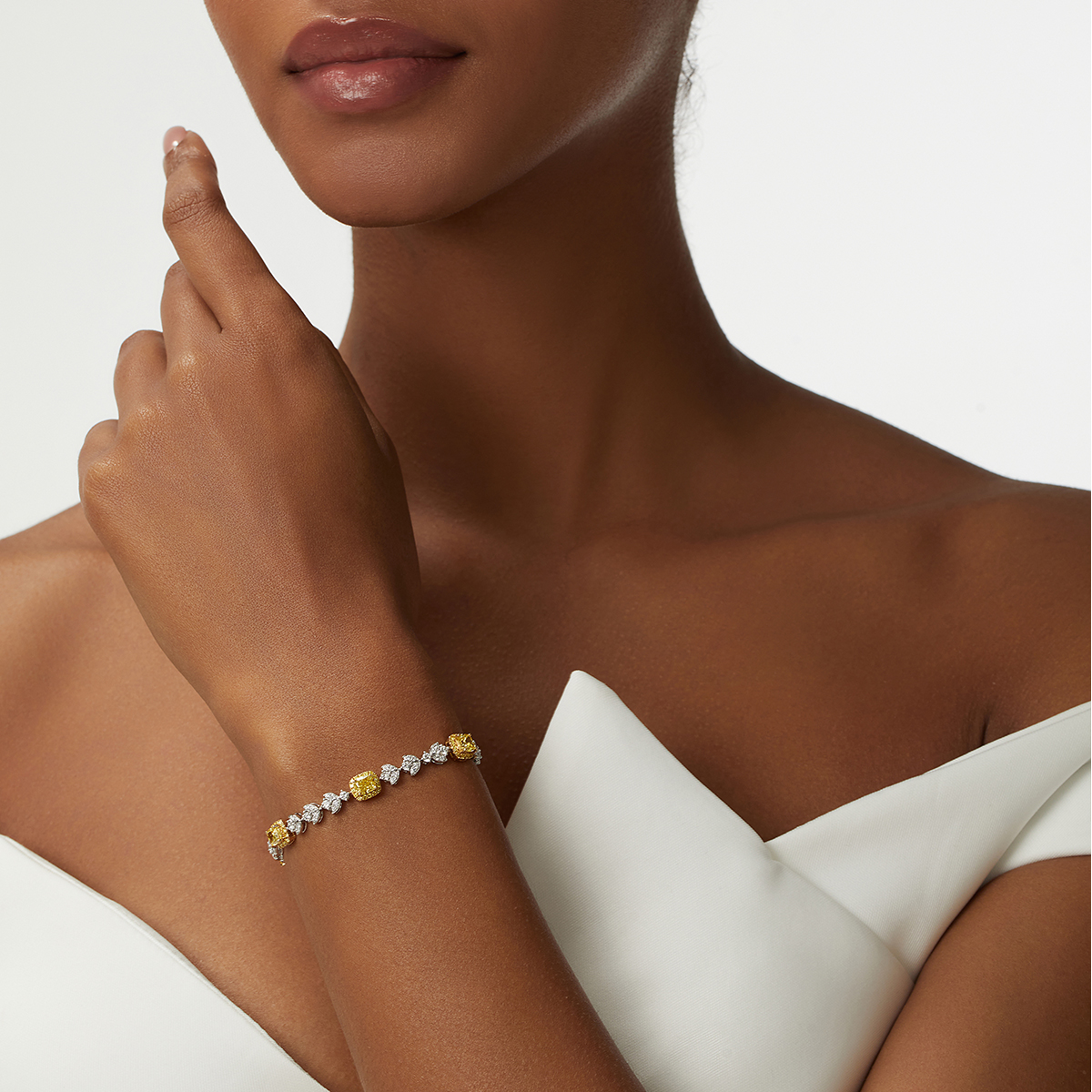 5.3 Carat Total Weight Halo Yellow Radiant Cut Lab Grown Diamond Mix Shape Cocktail Bracelet-Light Mark