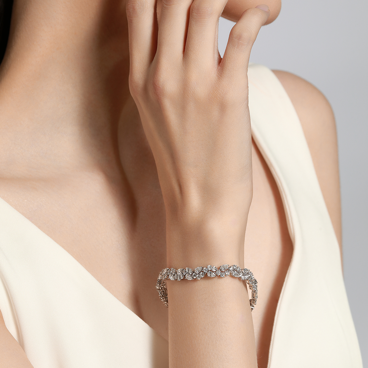 9 Ct. Tw. Fancy Mix Shape Lab Grown Diamond Bracelet In 18k White Gold 