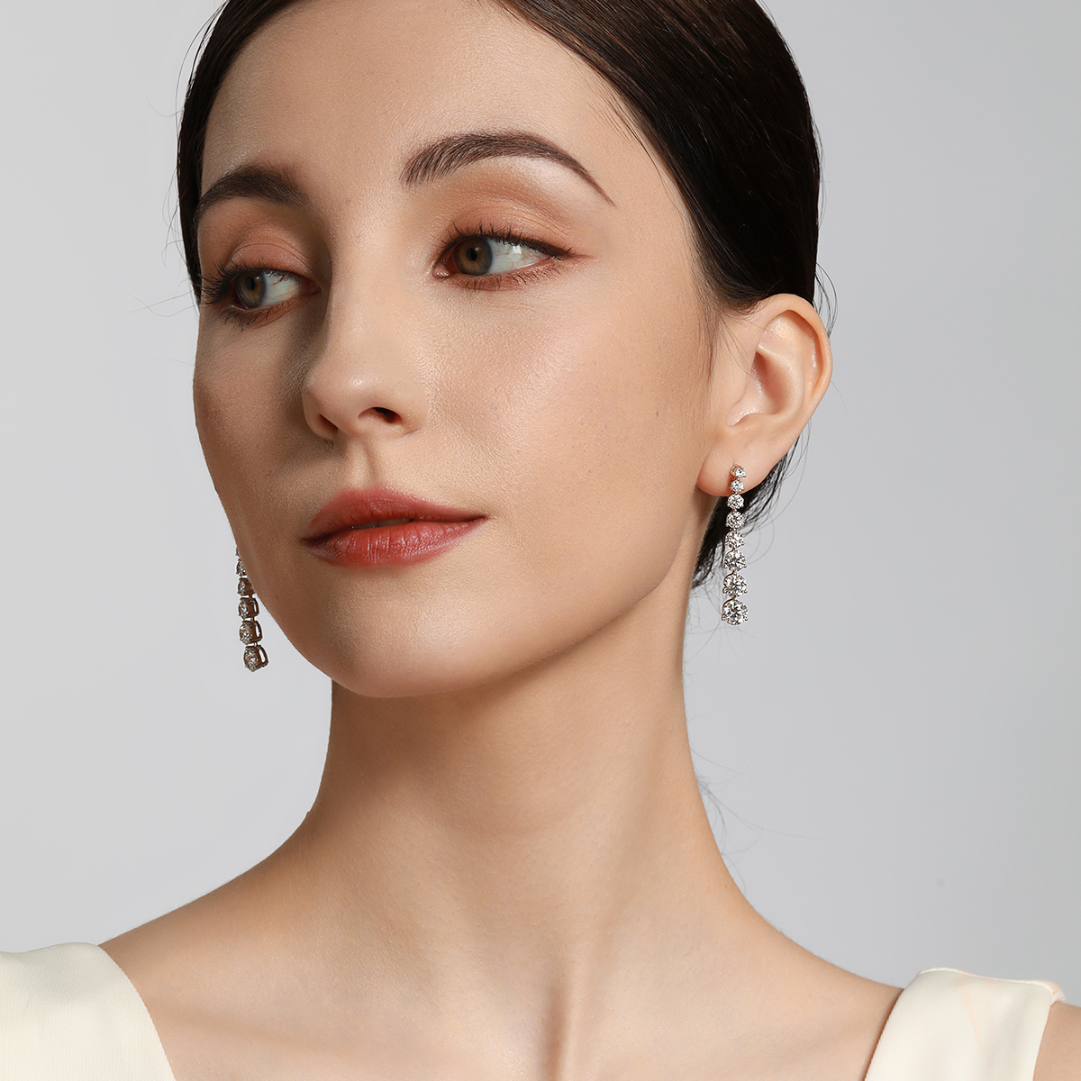 6.8 Ct. Tw. Round Shape 8 Stone Lab Grown Diamond Liner Drop Earring in 18k White Gold 