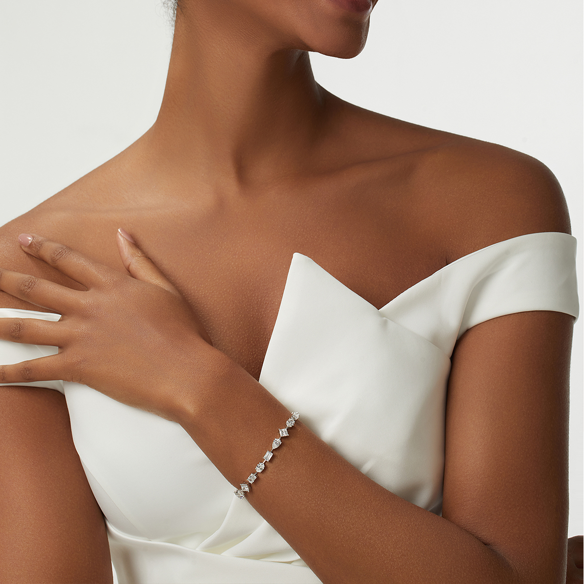 10 Carat Total Weight Multi-shaped Lab Grown Diamond Tennis Bracelet in 18k White Gold