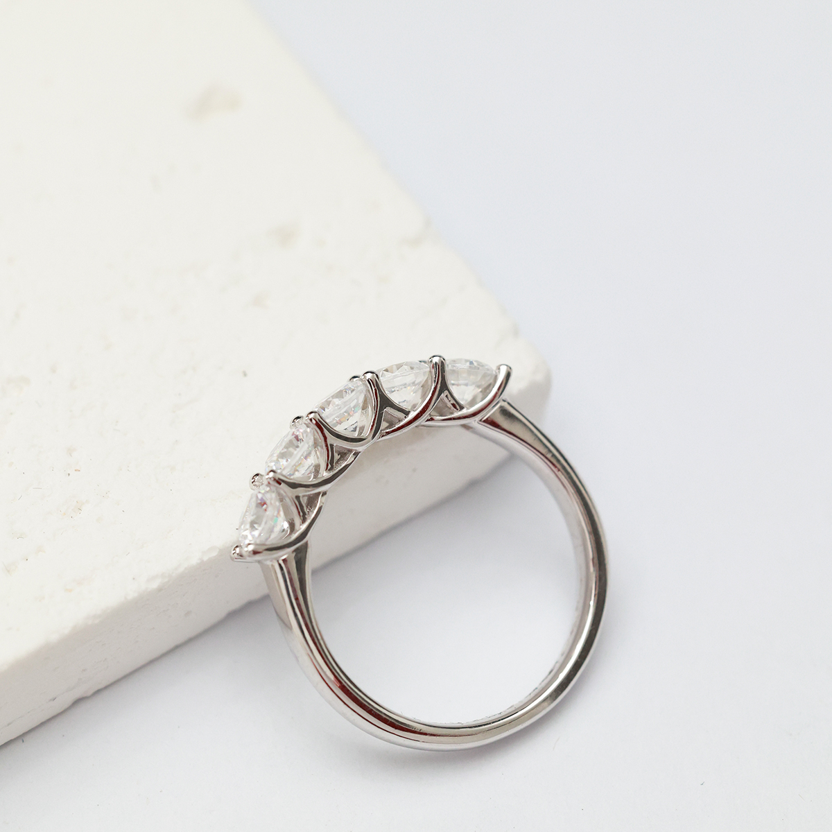 1.2 Carat Total Weight 5 Stone Round Cut Lab Grown Diamond Wedding Ring Half Eternity Band-Light Mark