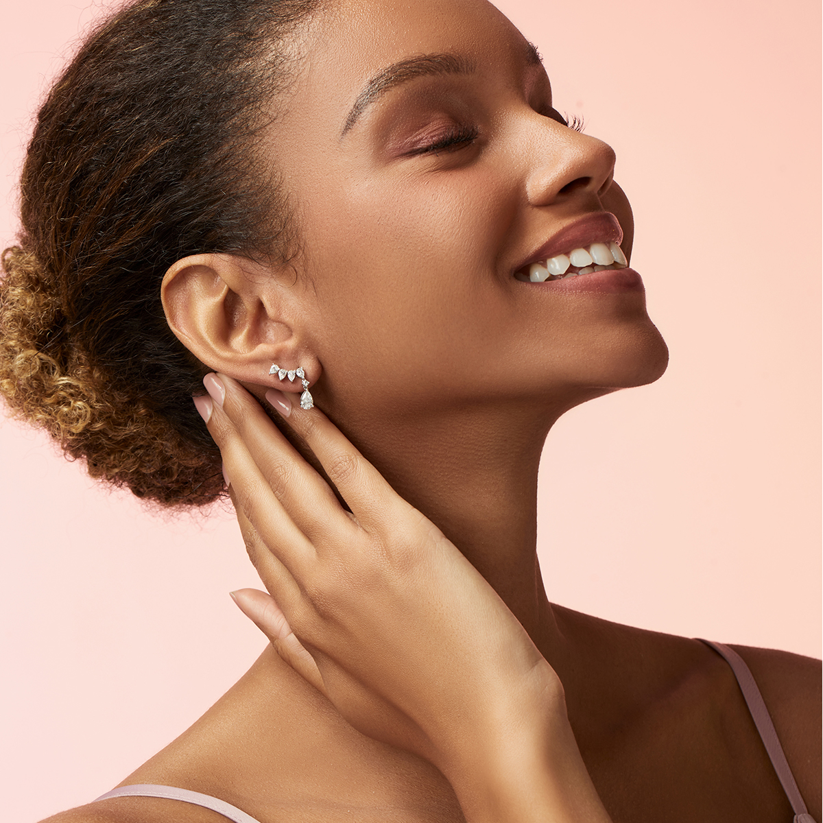 1.8 Carat Total Weight Pear Cut Diamond Curled Leaf Drop Ear Climber Earrings in 18k White Gold